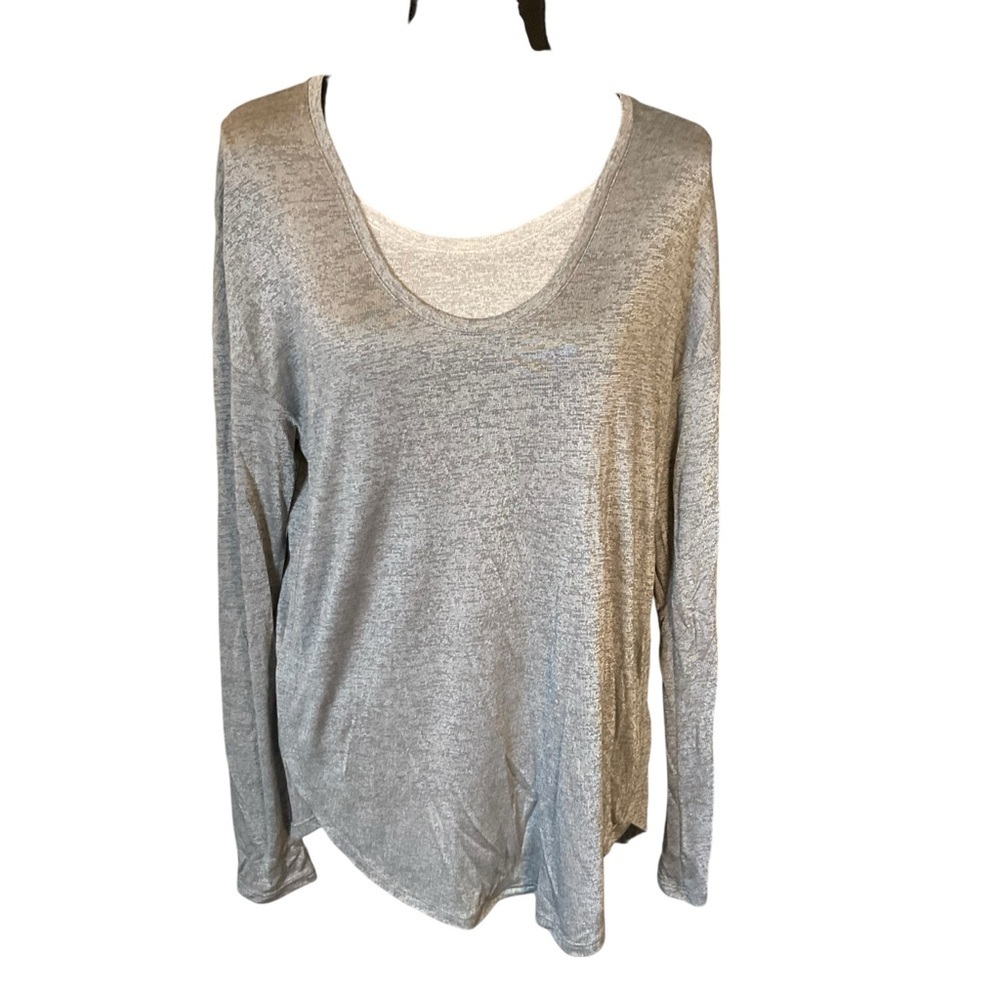 Vince Silver Long Sleeve Scoop Neck Relaxed Blouse